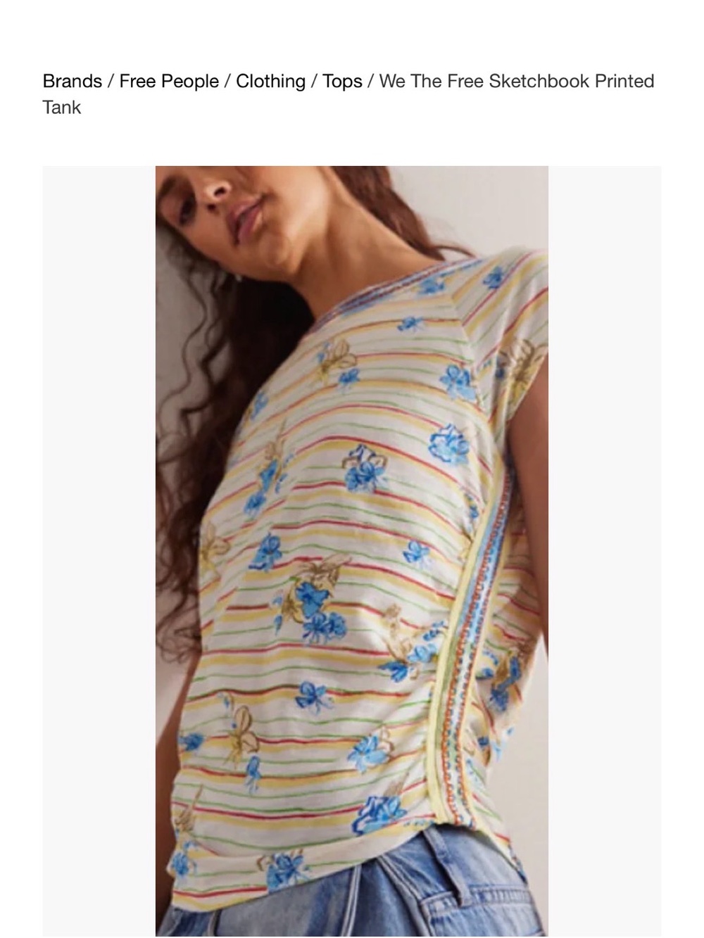 We Free People sketchbook printed striped Floral Crochet-Trim Tank